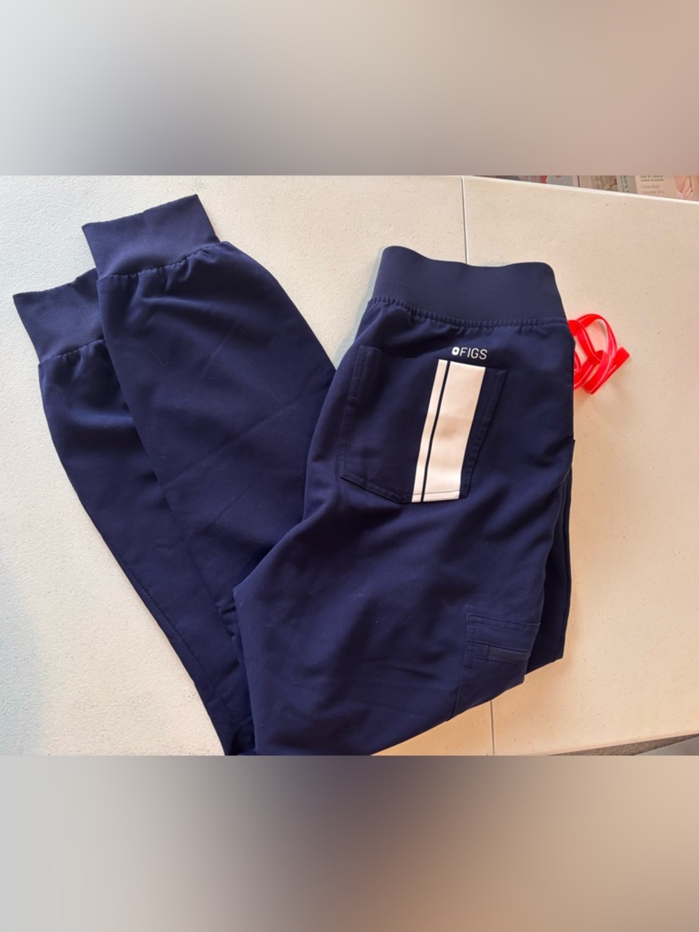 FIGS Navy Joggers with pocket stripe & pink drawstrings